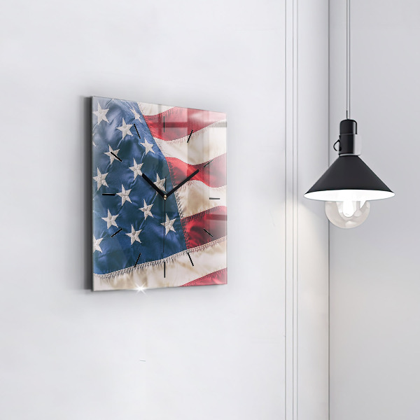 Square glass wall clock American flag