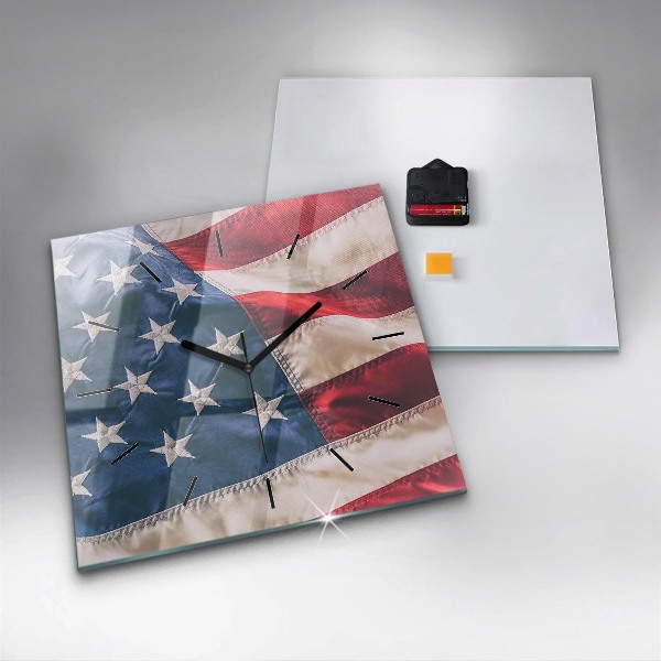 Square glass wall clock American flag