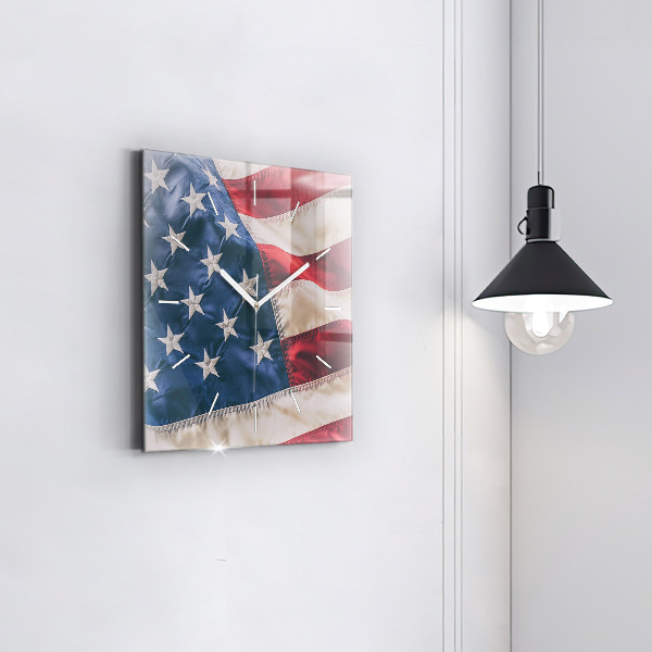 Square glass wall clock American flag