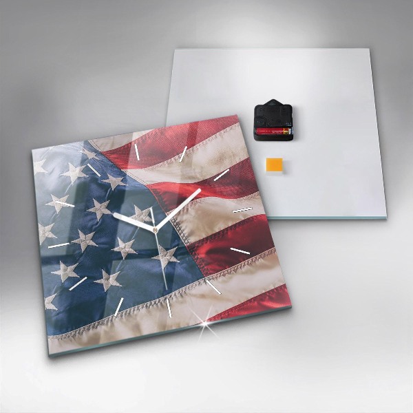 Square glass wall clock American flag
