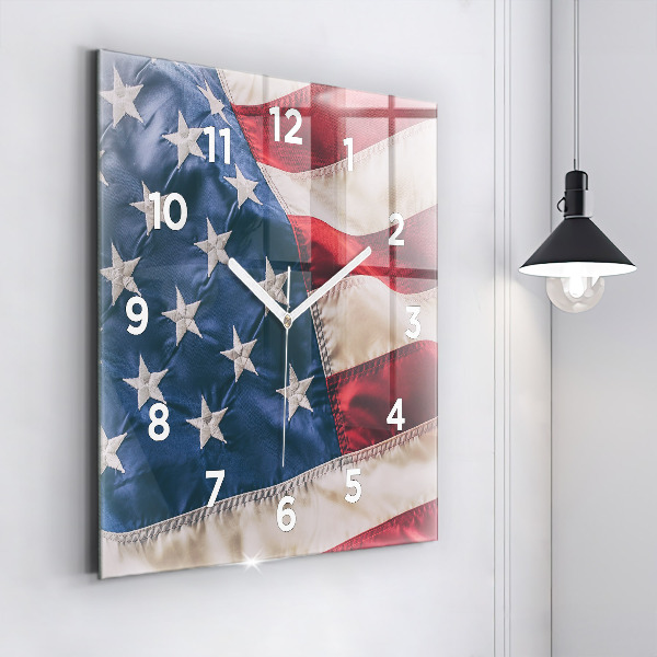 Square glass wall clock American flag