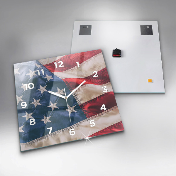 Square glass wall clock American flag