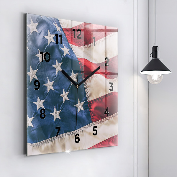 Square glass wall clock American flag