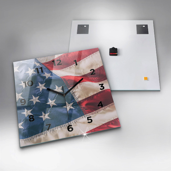 Square glass wall clock American flag