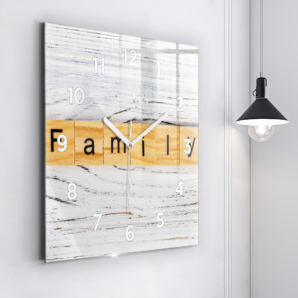 Square glass wall clock Family