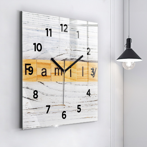 Square glass wall clock Family