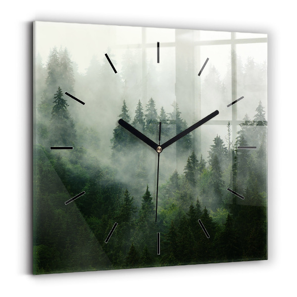 Square glass wall clock Misty forest