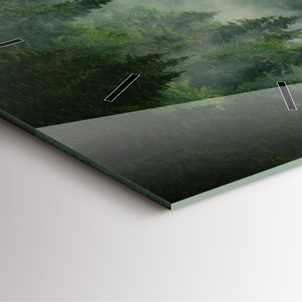 Square glass wall clock Misty forest
