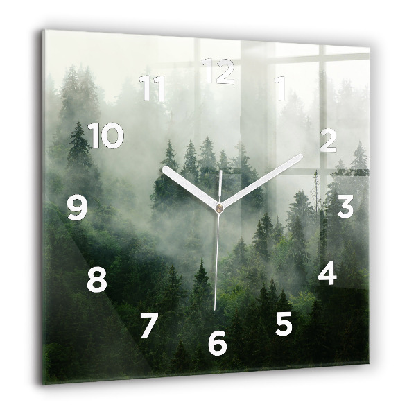 Square glass wall clock Misty forest