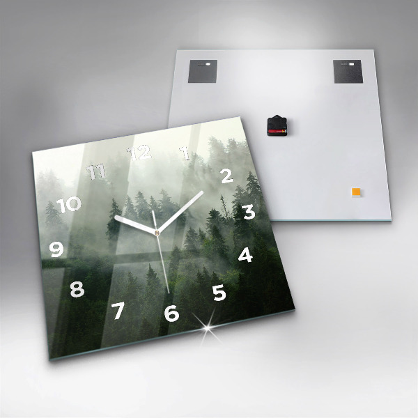 Square glass wall clock Misty forest