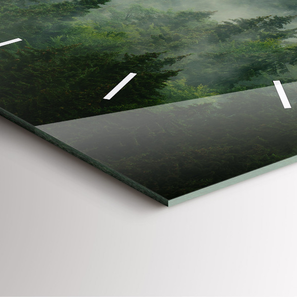 Square glass wall clock Misty forest