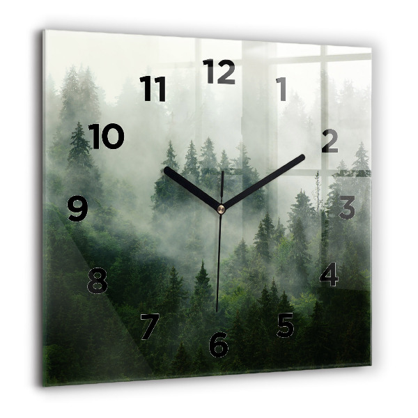 Square glass wall clock Misty forest
