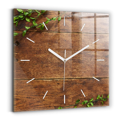 Square glass wall clock Rustic Wood