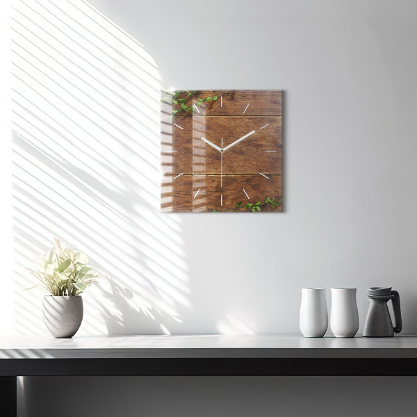 Square glass wall clock Rustic Wood