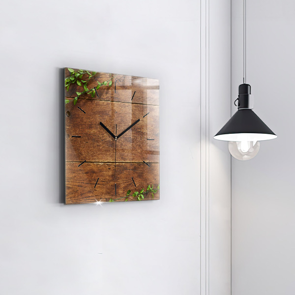 Square glass wall clock Rustic Wood
