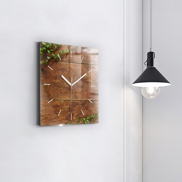 Square glass wall clock Rustic Wood