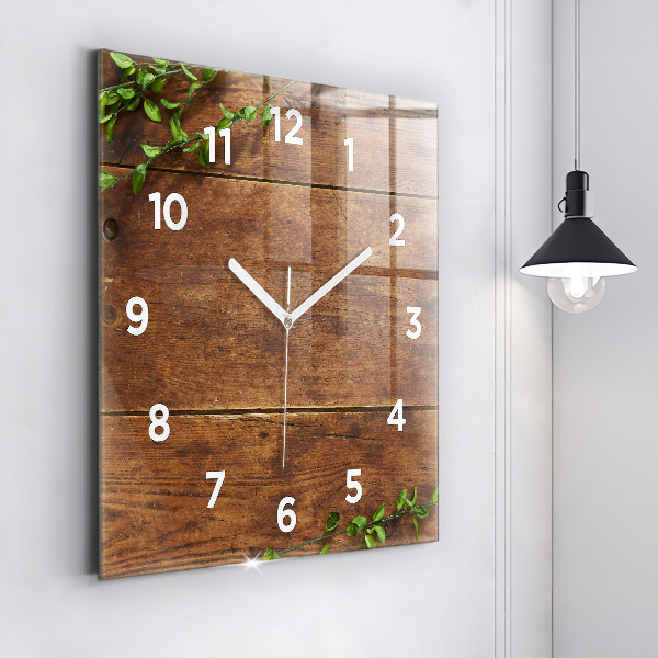 Square glass wall clock Rustic Wood