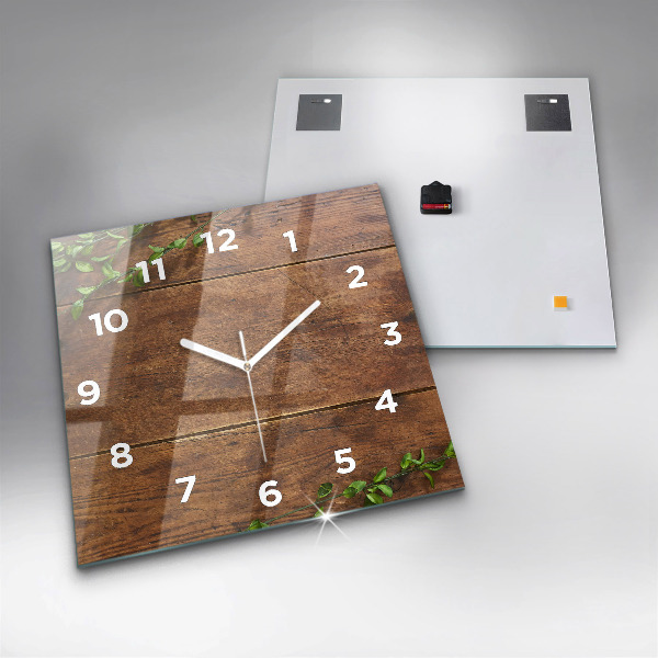 Square glass wall clock Rustic Wood
