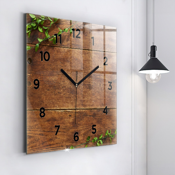 Square glass wall clock Rustic Wood