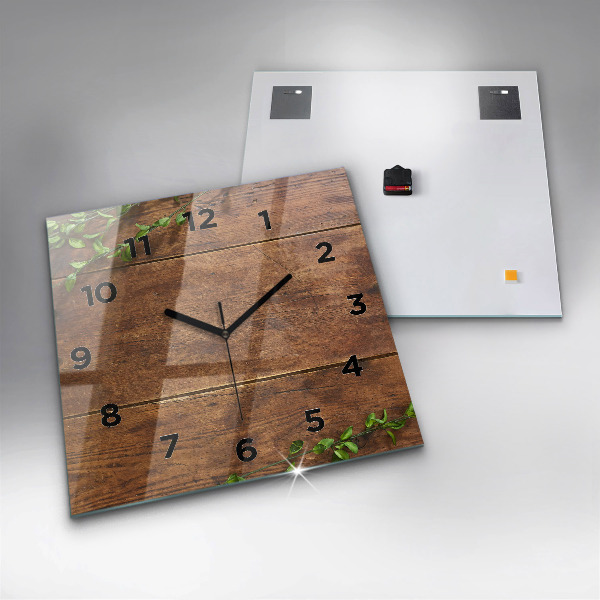 Square glass wall clock Rustic Wood