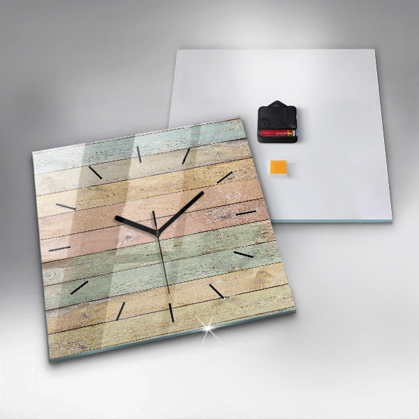 Square glass wall clock Colorful boards