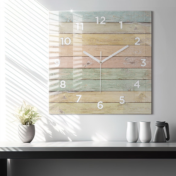 Square glass wall clock Colorful boards