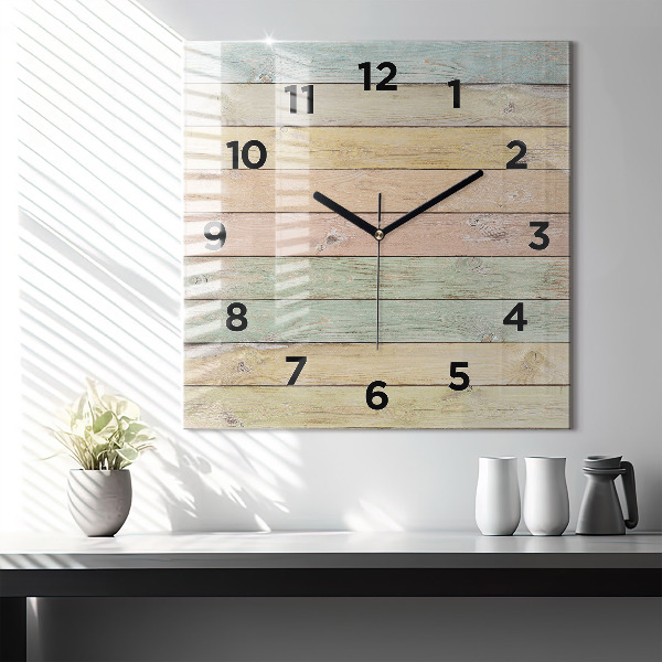 Square glass wall clock Colorful boards