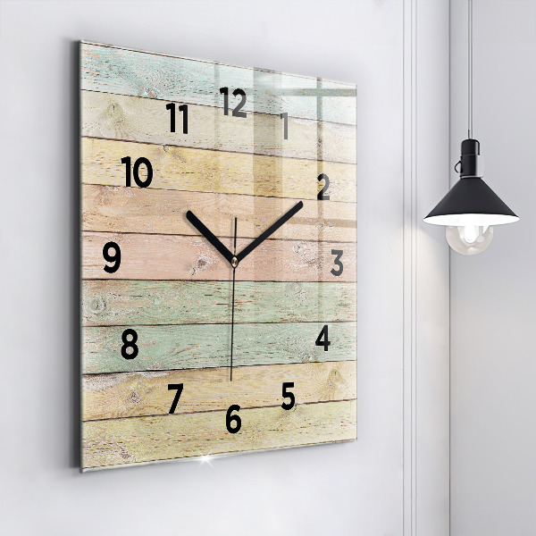 Square glass wall clock Colorful boards