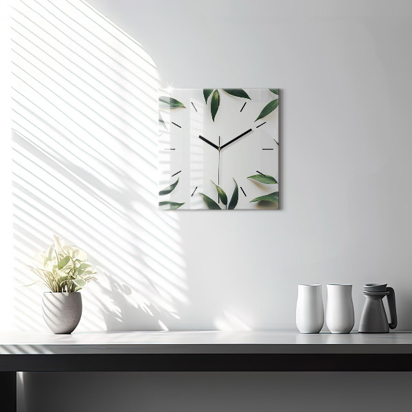 Square glass wall clock Leaf frame