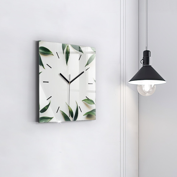 Square glass wall clock Leaf frame