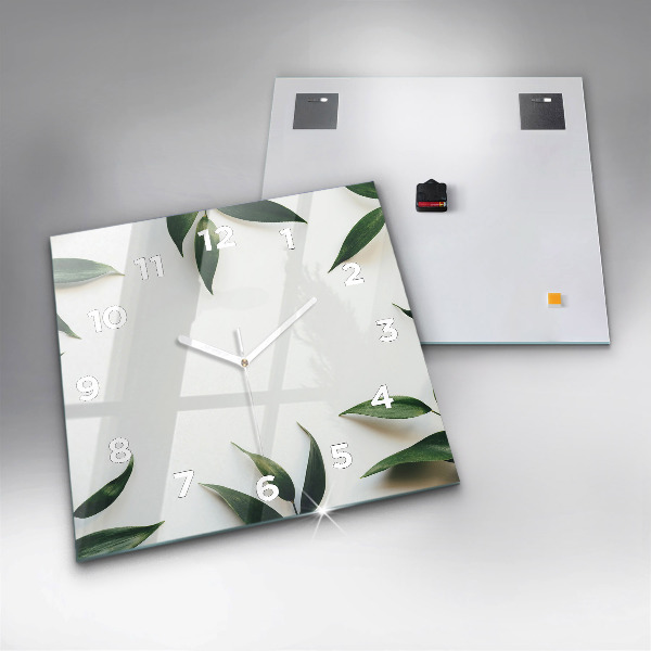Square glass wall clock Leaf frame