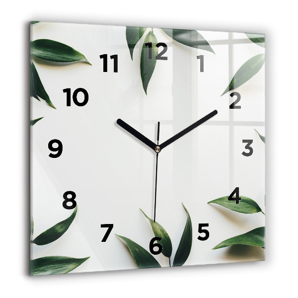 Square glass wall clock Leaf frame