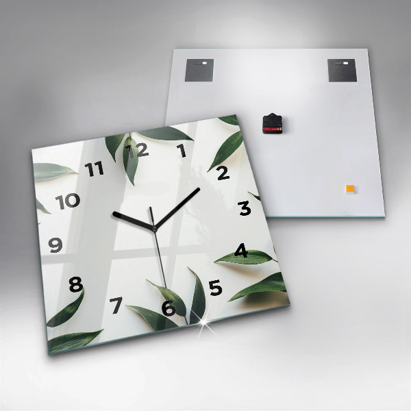 Square glass wall clock Leaf frame