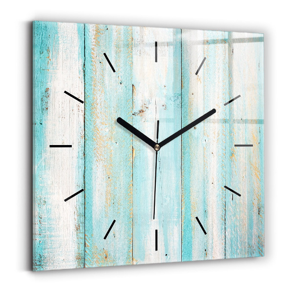 Square glass wall clock Blue boards