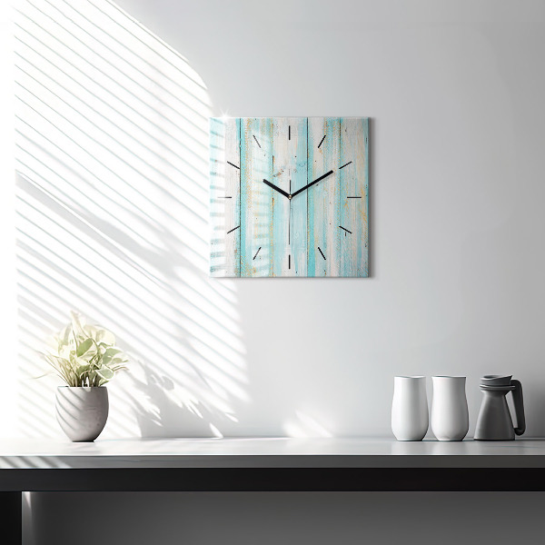 Square glass wall clock Blue boards