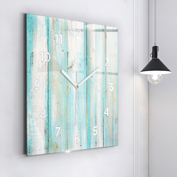 Square glass wall clock Blue boards