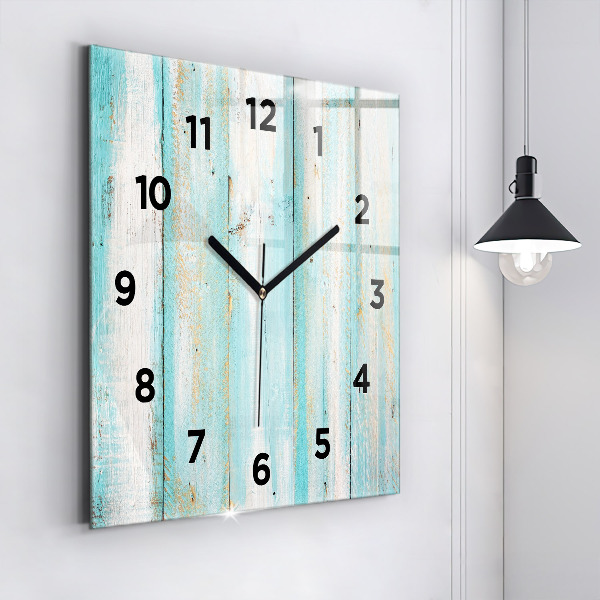 Square glass wall clock Blue boards