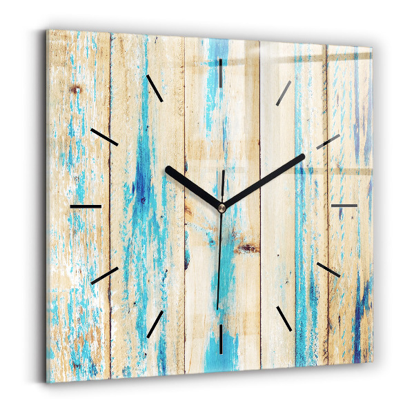 Square glass wall clock Scratched wood