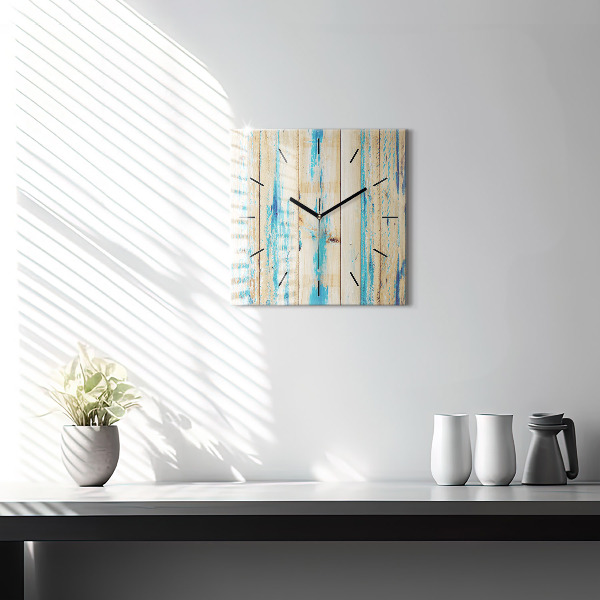 Square glass wall clock Scratched wood