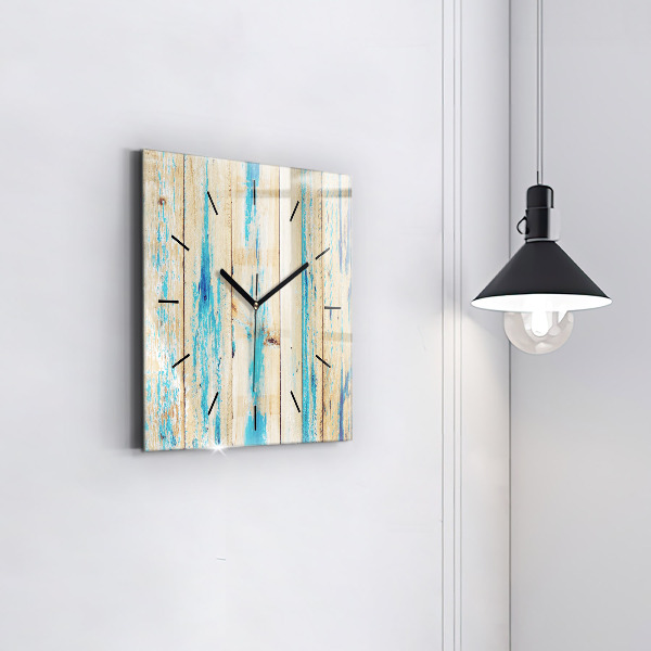 Square glass wall clock Scratched wood