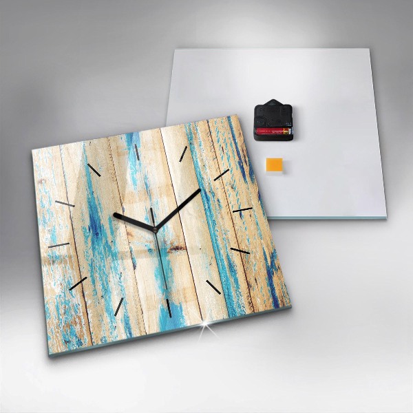 Square glass wall clock Scratched wood