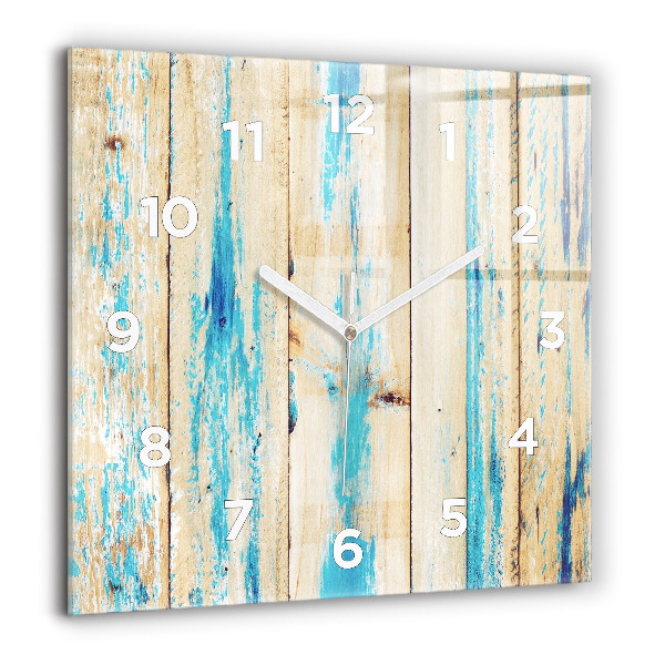 Square glass wall clock Scratched wood
