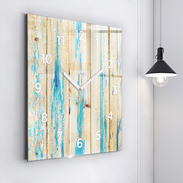 Square glass wall clock Scratched wood