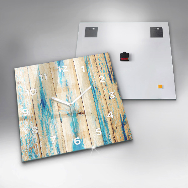 Square glass wall clock Scratched wood