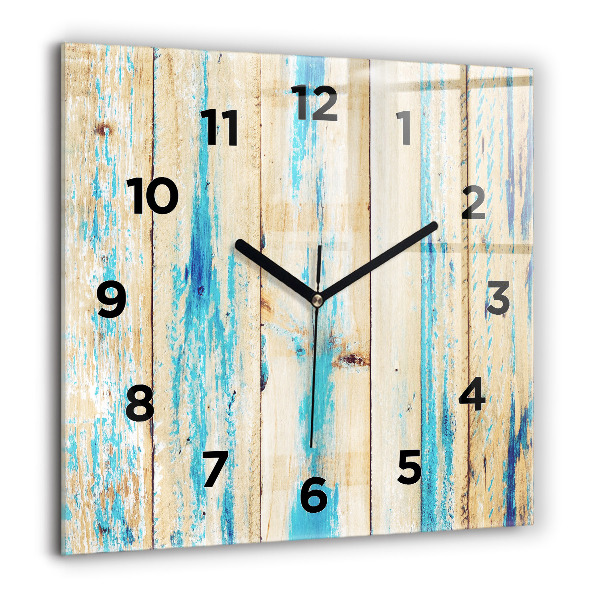 Square glass wall clock Scratched wood
