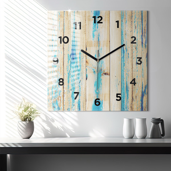 Square glass wall clock Scratched wood