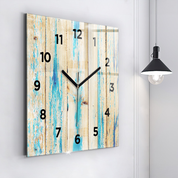 Square glass wall clock Scratched wood