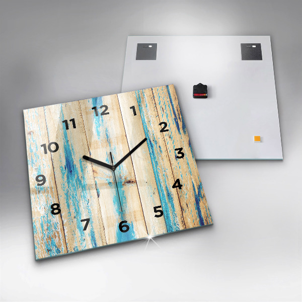 Square glass wall clock Scratched wood
