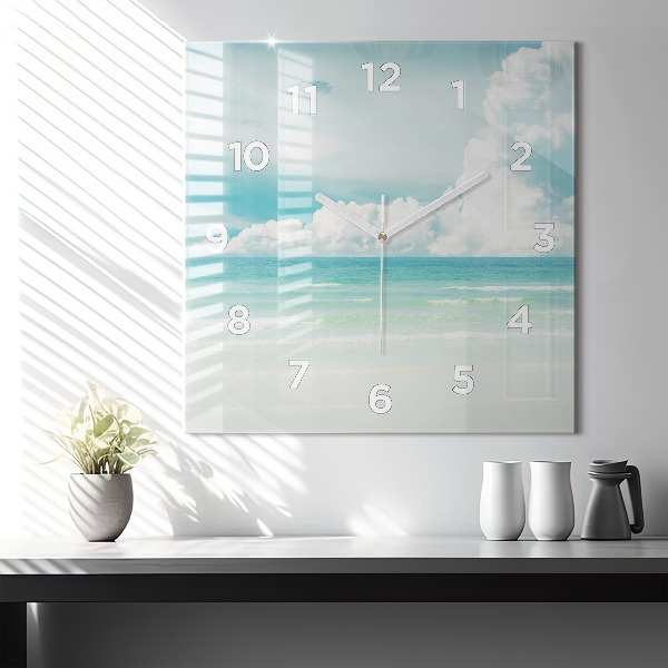 Square glass wall clock Sea landscape