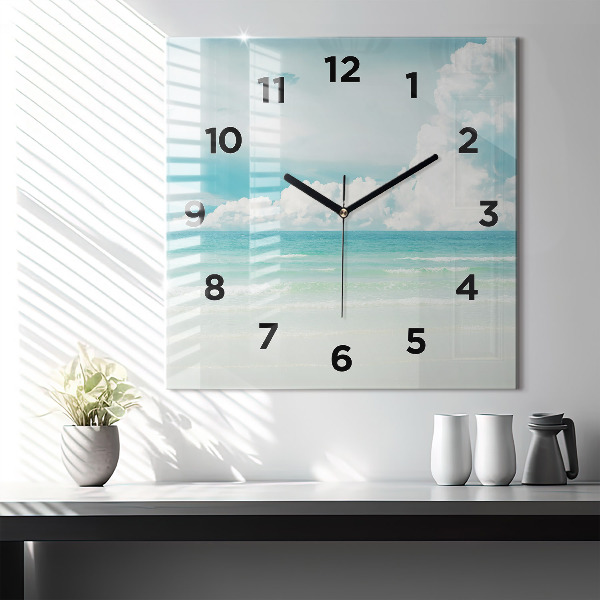 Square glass wall clock Sea landscape